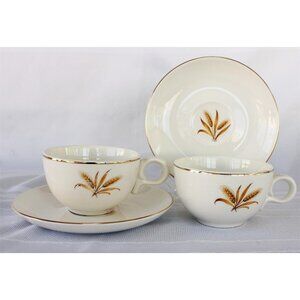 Taylor Smith & Taylor TS&T Wheat Pattern Cup Saucer Set Vtg 1950s Mid-Century